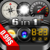 GPS Dragon 6 in 1 (1.Trip Pages, 2.Speedometer +, 3.Alarm Clock, 4.Compass, Flashlight, Speedometer, Altimeter, Course, 5.Weather Compass, 6.Compass  Pro)